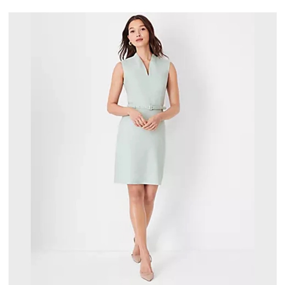 The Petite Belted V-neck Dress In Linen Blend | Ann Taylor